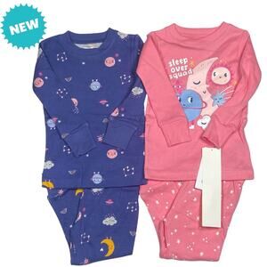 NEW Carters Girl 4PC Pajama Set 12 Months Sleep Over Squad Pink Purple Planets